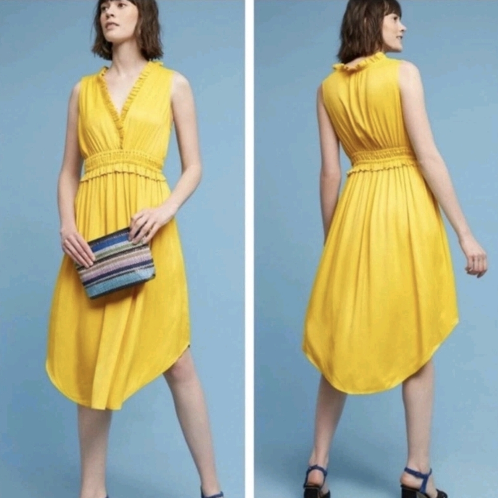 Anthropologie Maeve La Habana Sleeveless Midi Dress Mustard Yellow Sundress Sz S
